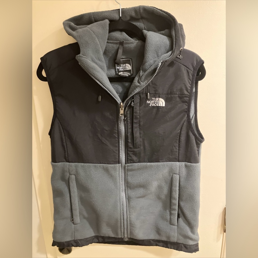 The North Face Black and Gray Fleece Vest with Hood